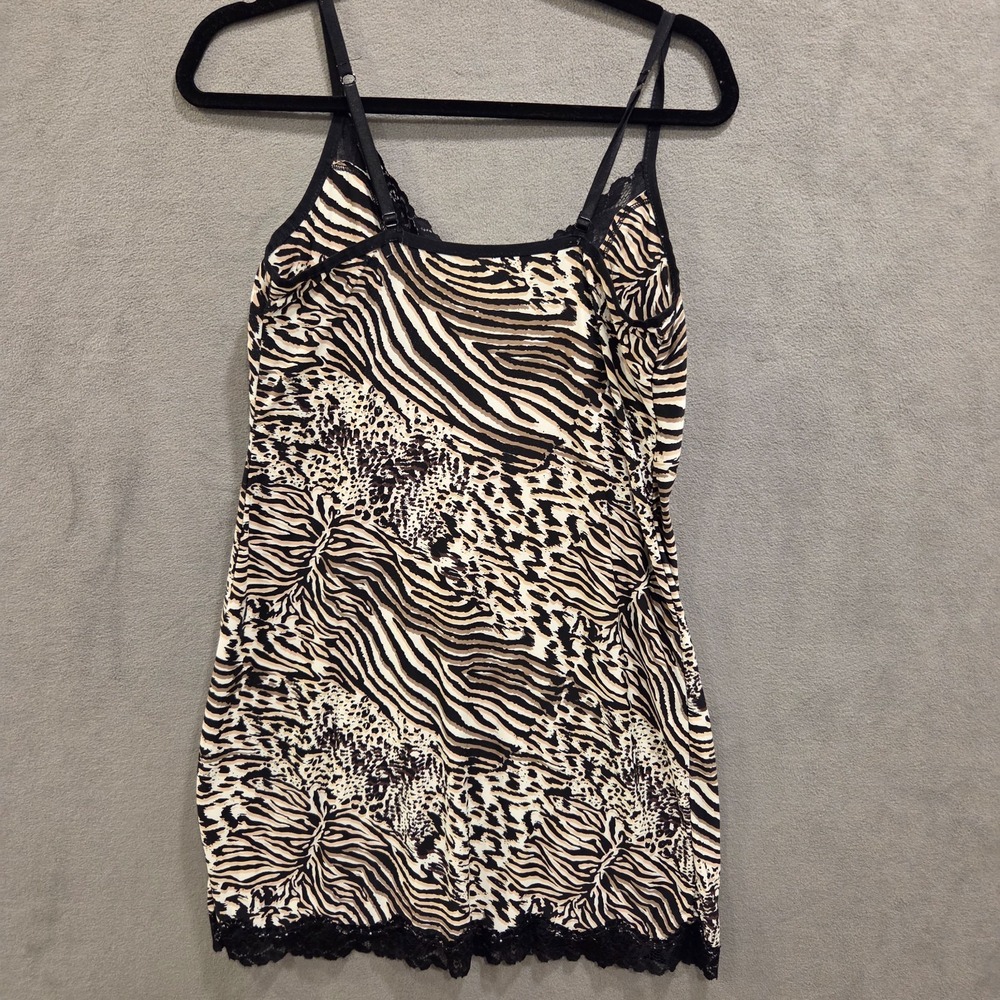 Y2K George Babydoll Slipdress‎ Medium Padded Cami Animal Print Lace Trim - Picture 2 of 6
